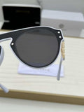Versace Greca Aviator Sunglasses White Black - Lens Close-up