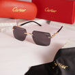 Rimless square gold black sunglasses - front view with Cartier red case and cleaning cloth