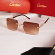 Rimless square gold brown gradient sunglasses - front view with Cartier red case and cleaning cloth