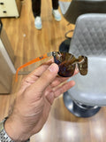 Ray-Ban RB2507S Orange Brown - Palm view showing warm brown lenses and dark navy acetate front