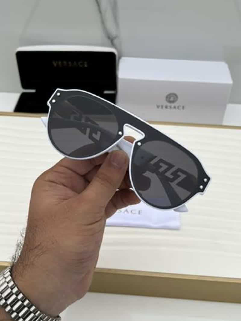 Versace Greca Aviator Sunglasses White Black - Hand Hold Front View