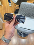 Prada Signature Square Shades Gold Black - Front View with Smoke Lenses