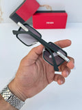 Prada Urban Square Sunglasses Black Silver - Temple Engraving Detail