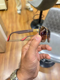 Ray-Ban x Ferrari RB4406M Gold Brown - Folded side showing mauve temple arms with red tips